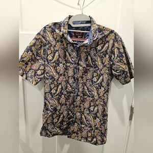 Consequence Paisley Floral Button Down Shirt Men’s Medium – Navy & Yellow